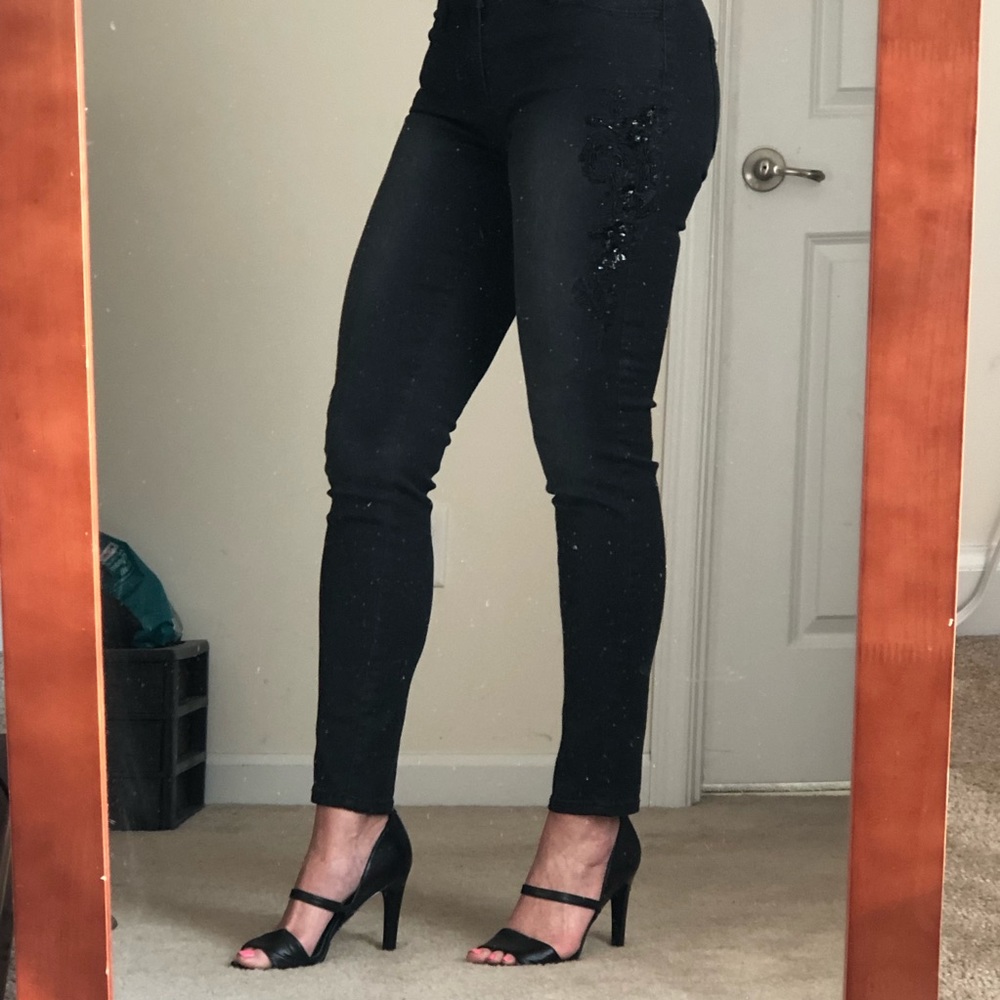 WHBM black jeans wi embellishments